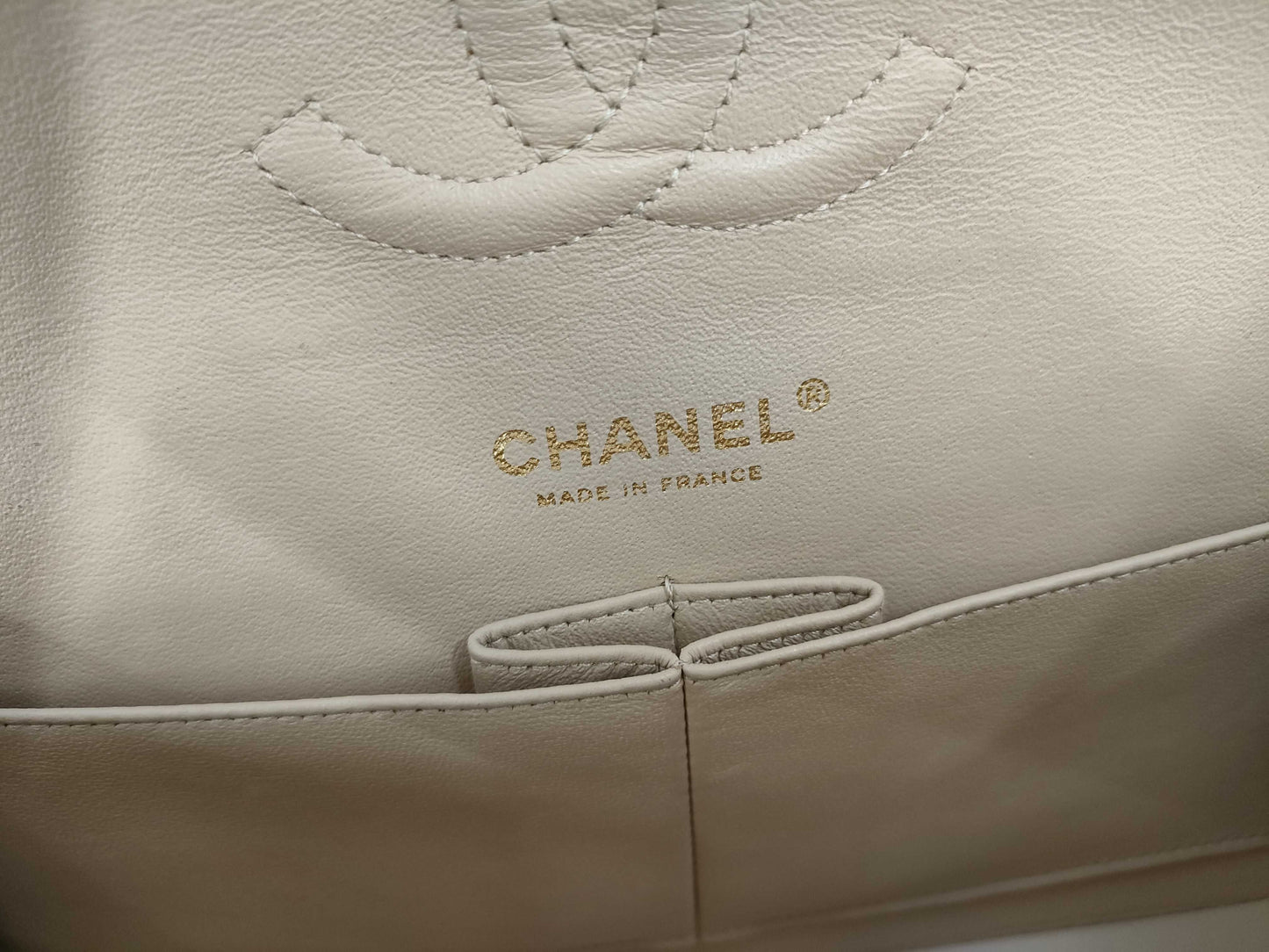 CHANEL Shoulder Bag with Double Flap, Caviar Skin, Beige