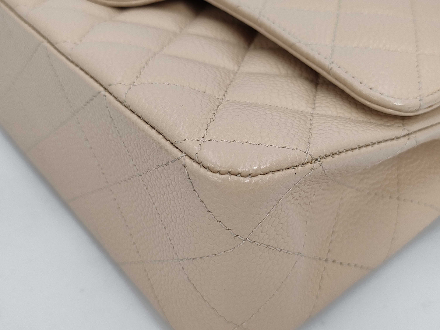 CHANEL Shoulder Bag with Double Flap, Caviar Skin, Beige