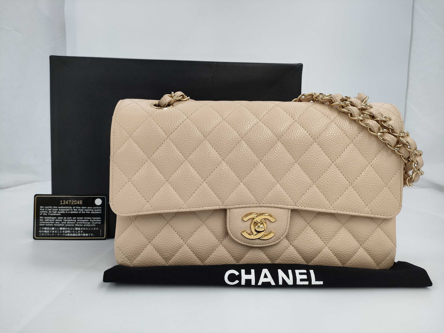 CHANEL Shoulder Bag with Double Flap, Caviar Skin, Beige