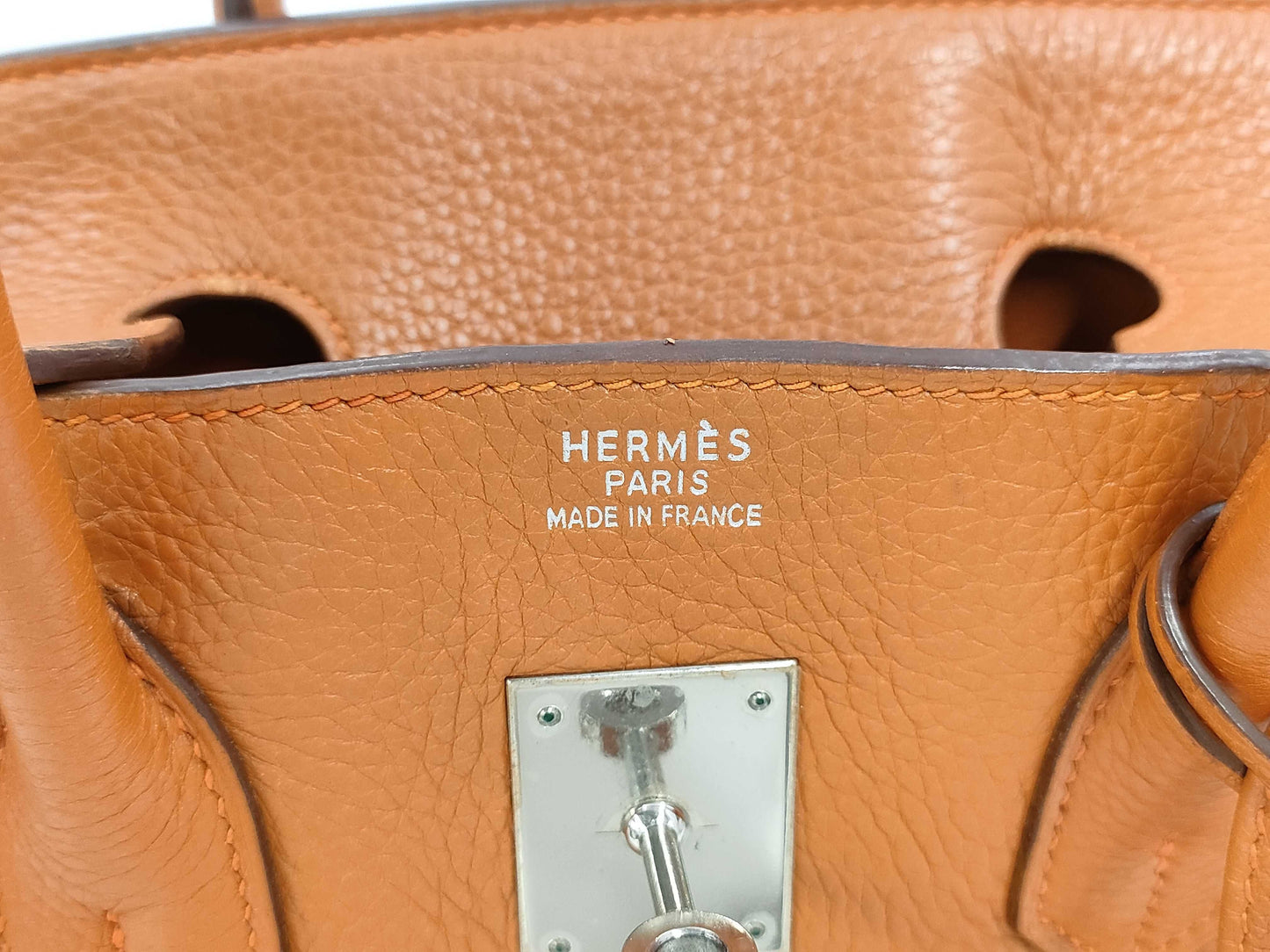HERMES Birkin 35 Handbag, Orange Togo Leather, Silver Hardware, K Stamp