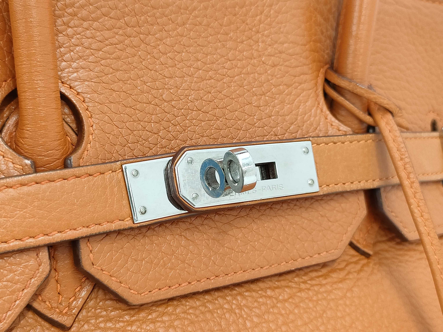 HERMES Birkin 35 Handbag, Orange Togo Leather, Silver Hardware, K Stamp