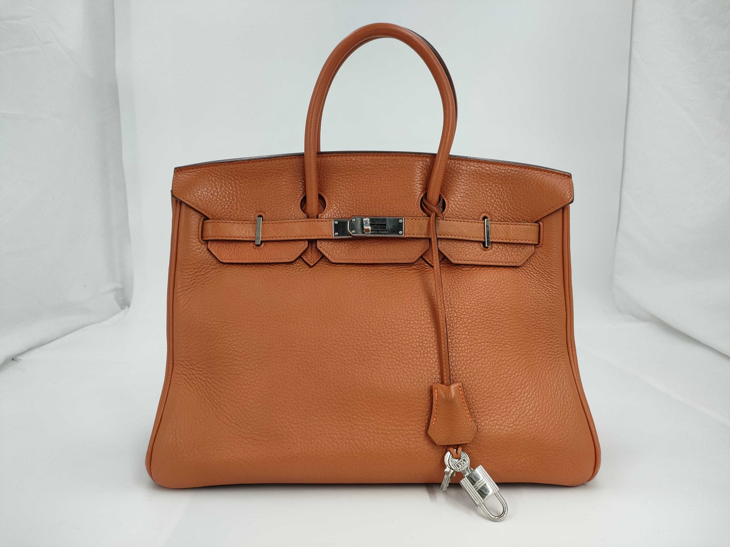 HERMES Birkin 35 Handbag, Orange Togo Leather, Silver Hardware, K Stamp