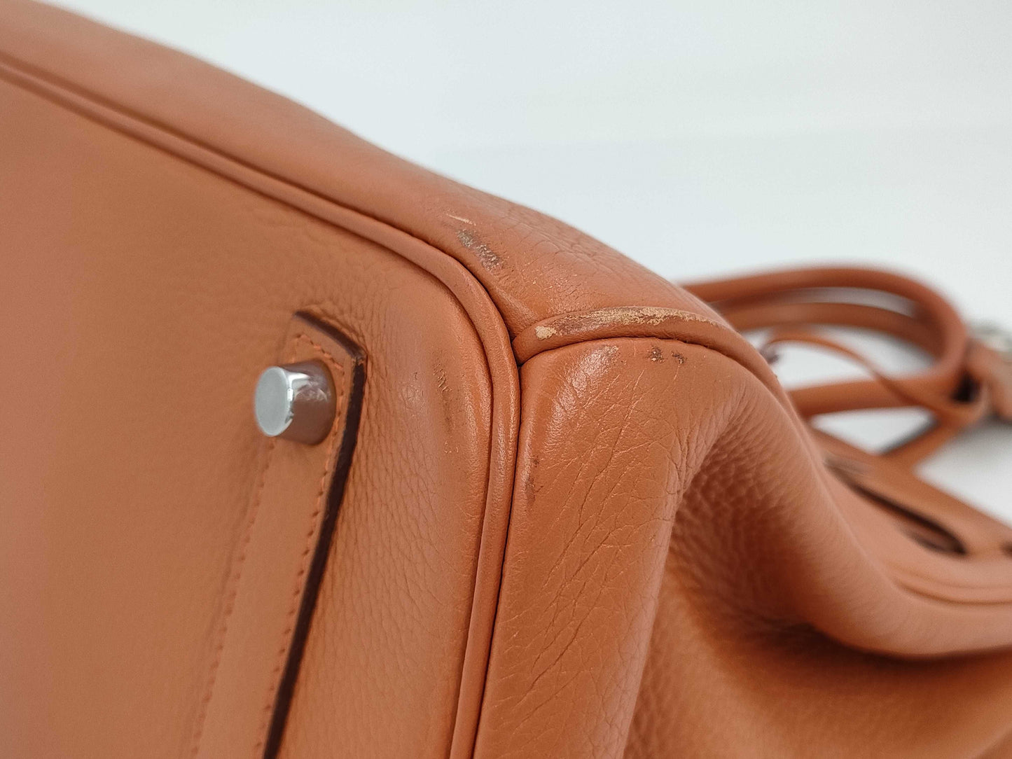HERMES Birkin 35 Handbag, Orange Togo Leather, Silver Hardware, K Stamp