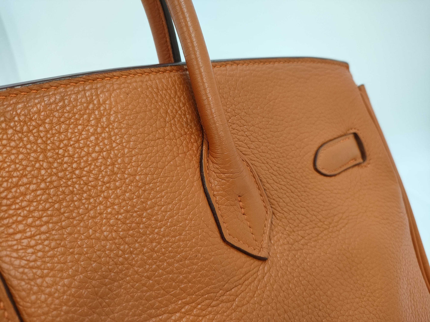 HERMES Birkin 35 Handbag, Orange Togo Leather, Silver Hardware, K Stamp