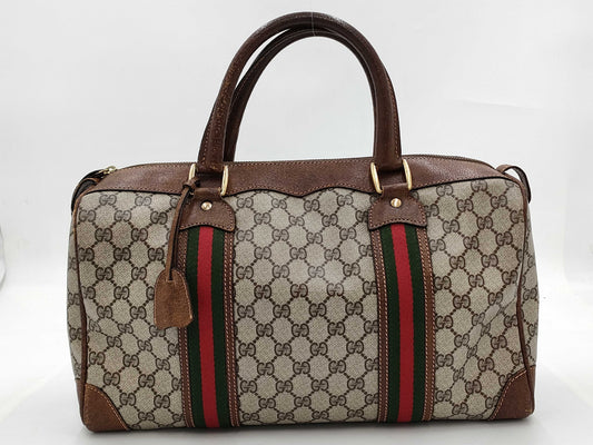 GUCCI GG Supreme Sherry Line Handbag Boston Bag Tote Bag