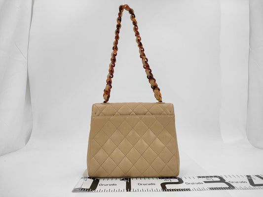 CHANEL Matelasse Plastic Chain Shoulder Bag, Lamb, G Hardware, Beige, 6664952 Handbag