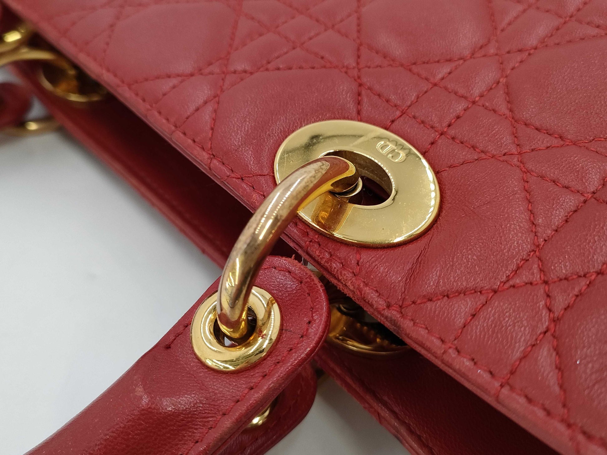 Dior Christian Dior Lady Dior 2-way Leather Handbag in Red