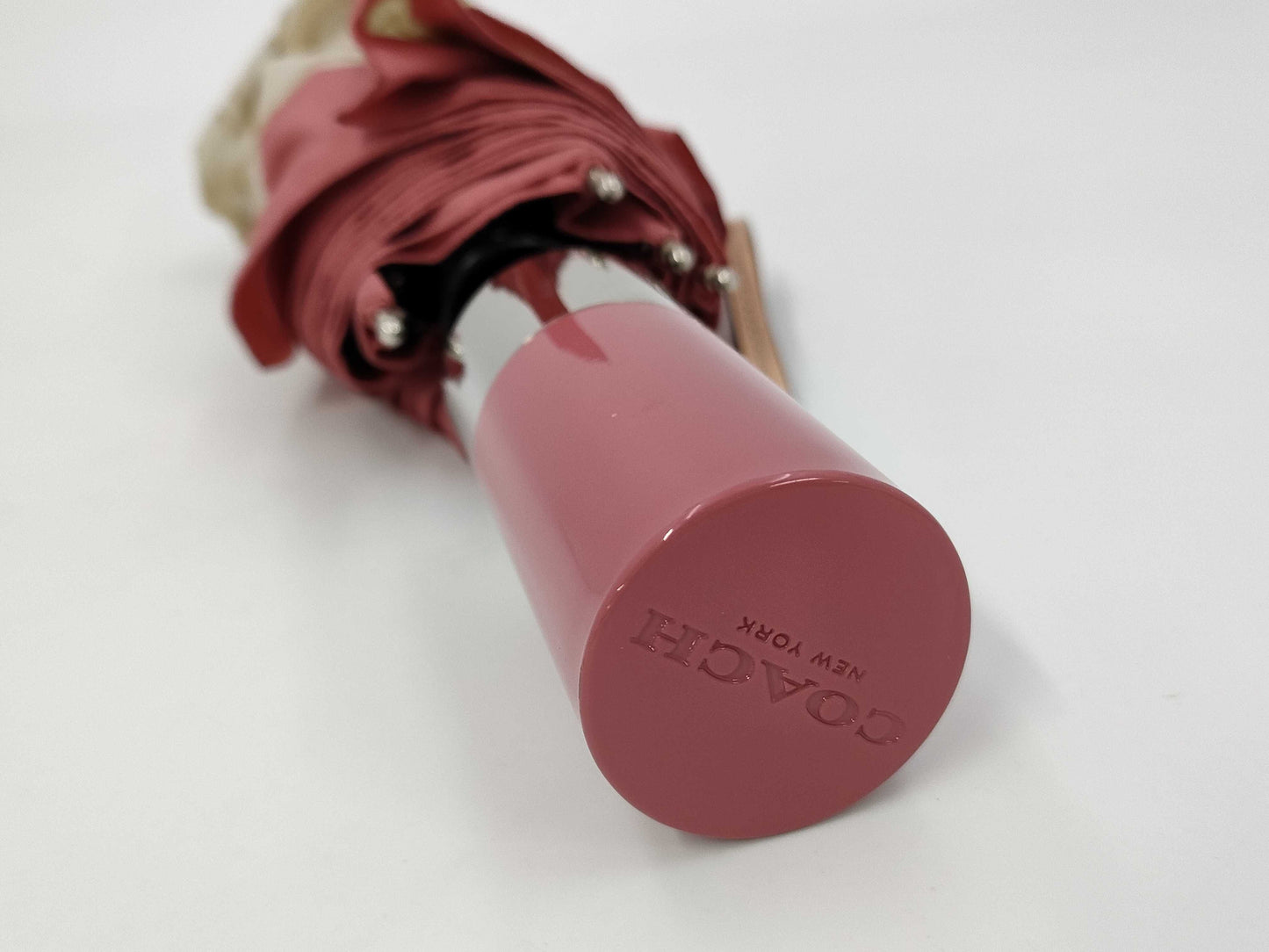 COACH Signature Folding Umbrella, Brown and Pink