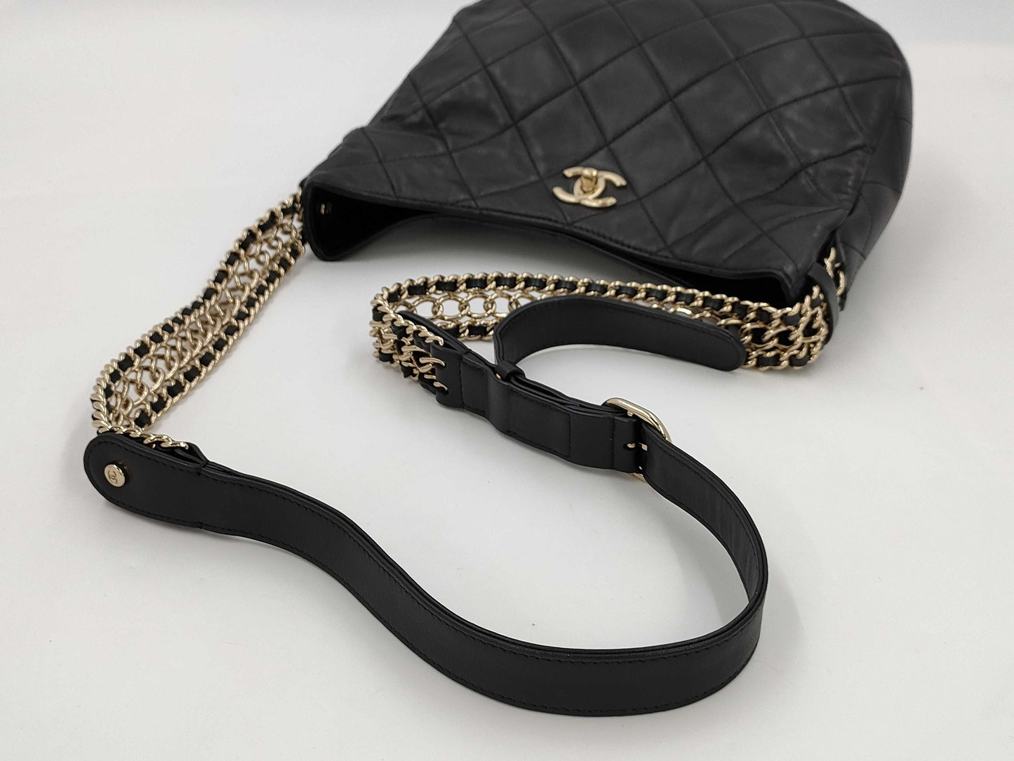 CHANEL Chain Shoulder Bag Hobo Bag Matelasse Lambskin Black Shoulder Bag