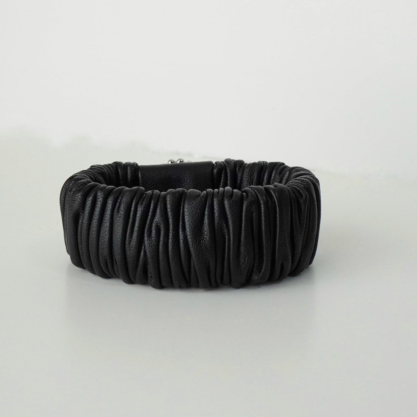 CHANEL Coco Mark Rhinestone Leather Scrunchie Hair Tie Black with Box Hair Accessory