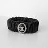 CHANEL Coco Mark Rhinestone Leather Scrunchie Hair Tie Black with Box Hair Accessory