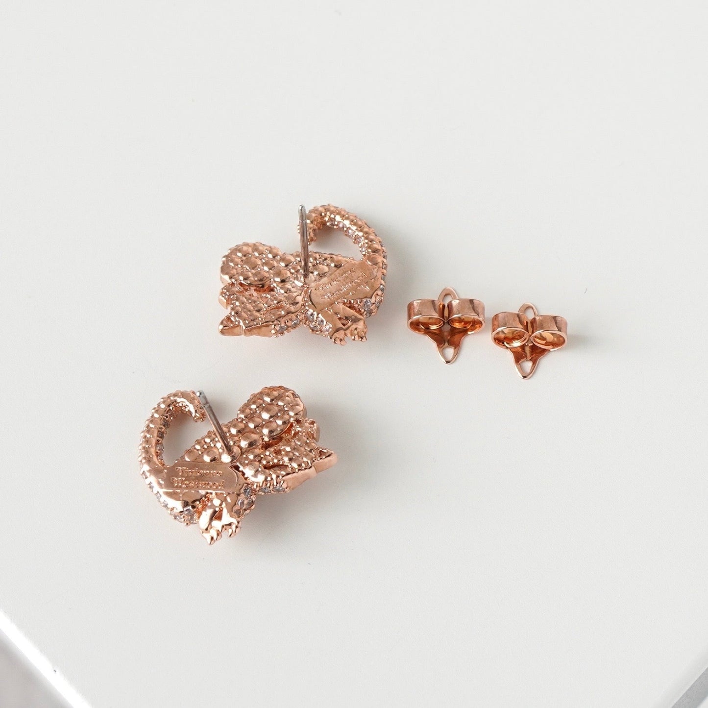 Vivienne Westwood Orb Monkey Rhinestone Earrings in Pink Gold with Box