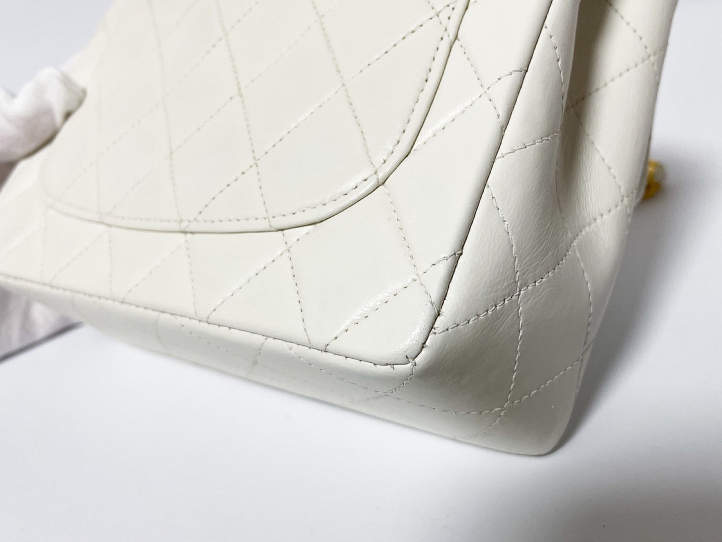 CHANEL Mini Matelasse White Lambskin Shoulder Bag with Seal