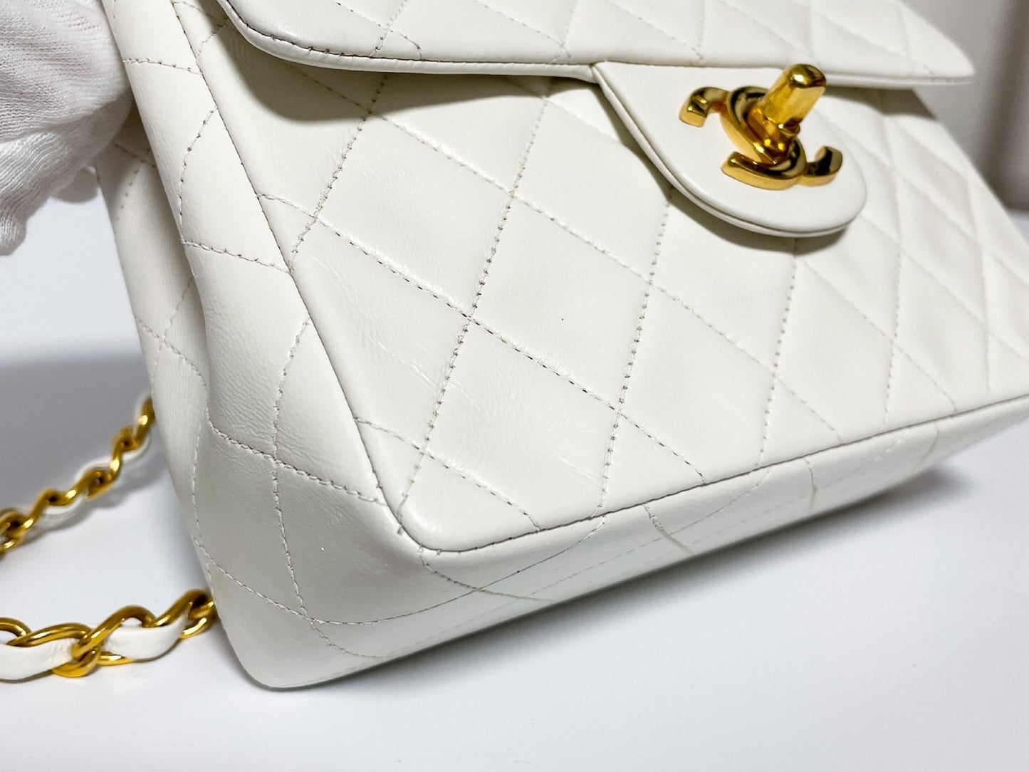 CHANEL Mini Matelasse White Lambskin Shoulder Bag with Seal