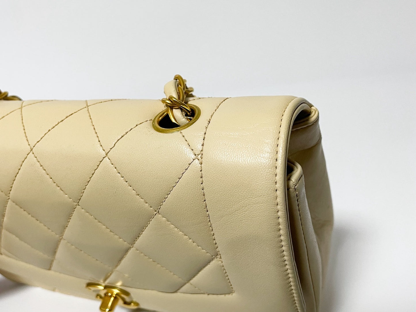 CHANEL Diana Beige Lambskin Matelasse Shoulder Bag with Seal