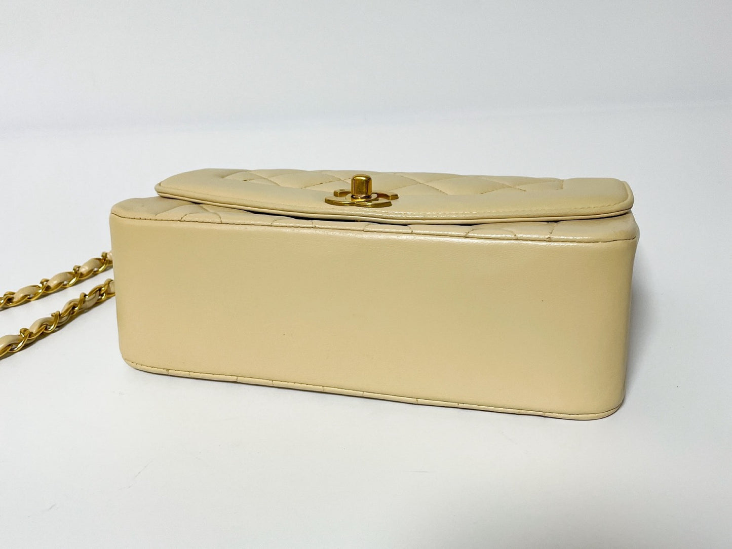 CHANEL Diana Beige Lambskin Matelasse Shoulder Bag with Seal