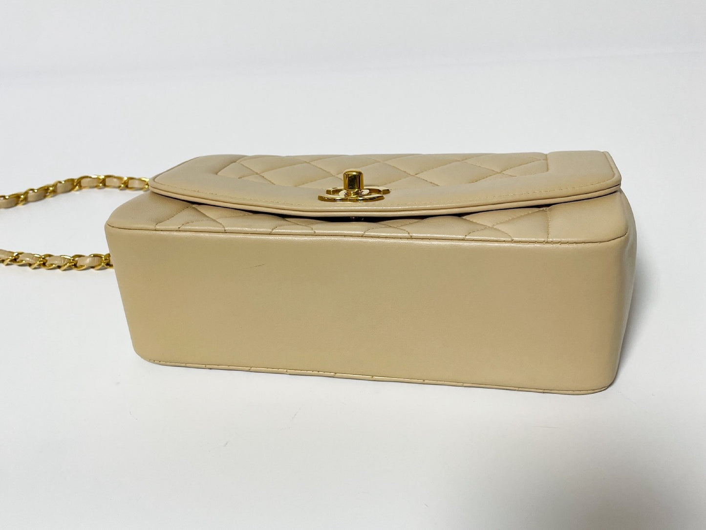 CHANEL Diana Beige Lambskin Matelasse Shoulder Bag with Sticker and Card