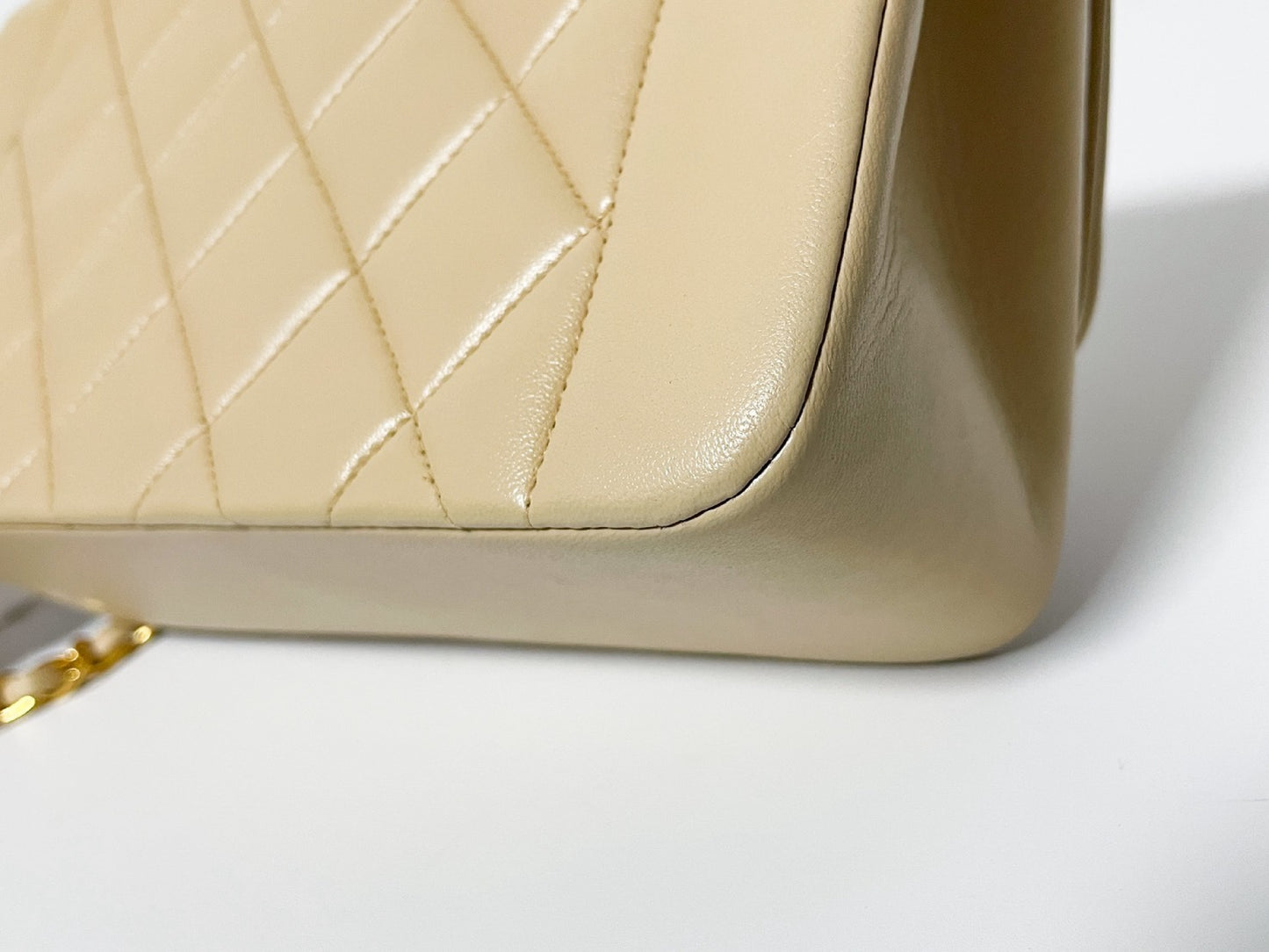 CHANEL Diana Beige Lambskin Matelasse Shoulder Bag with Sticker and Card