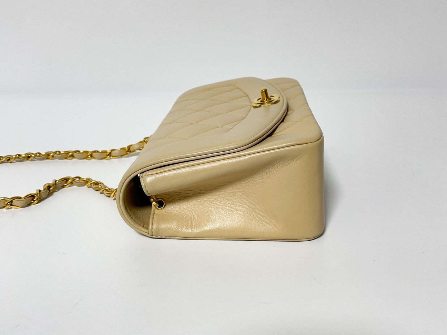 CHANEL Diana Beige Lambskin Matelasse Shoulder Bag with Sticker and Card