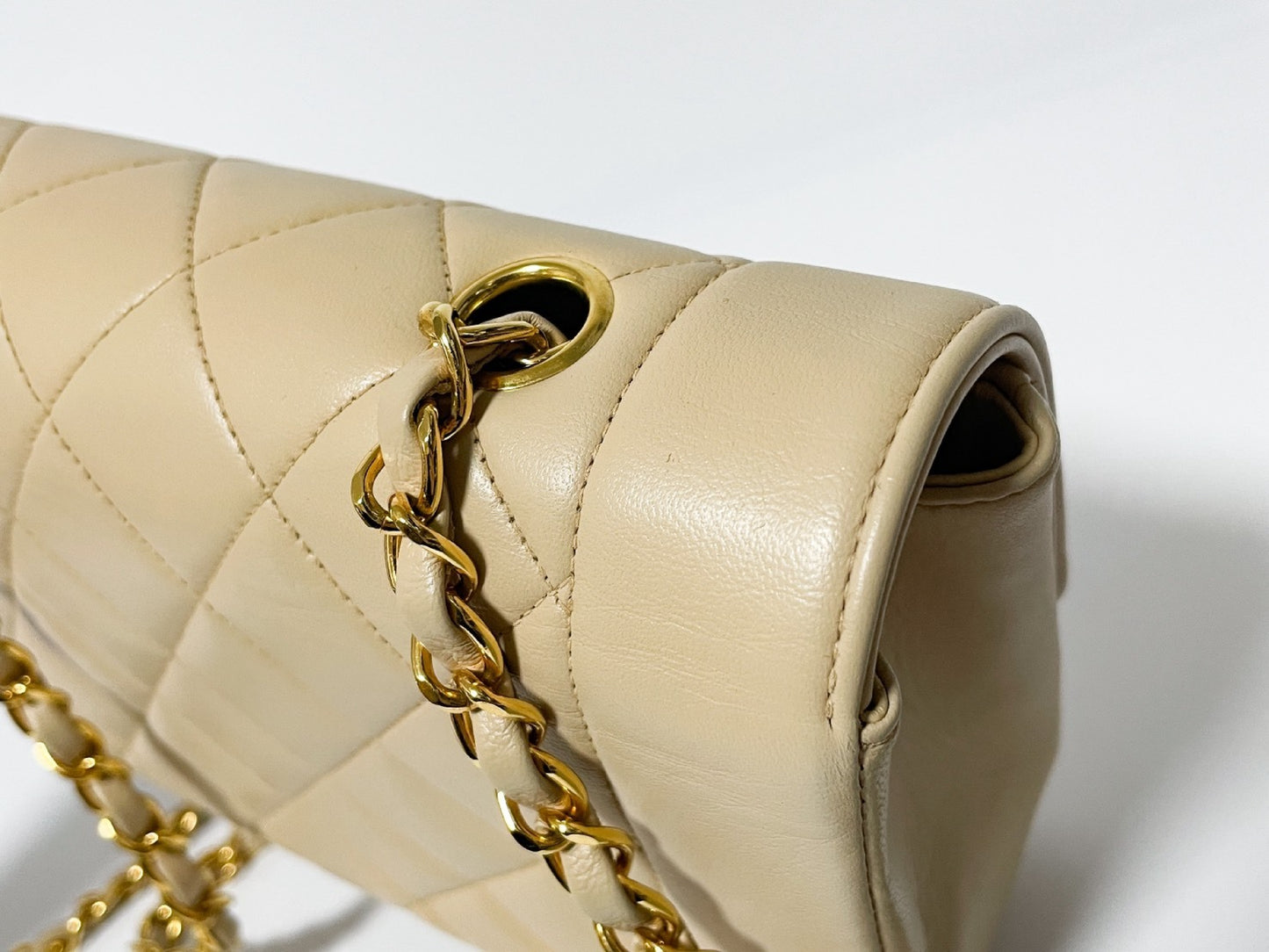 CHANEL Diana Beige Lambskin Matelasse Shoulder Bag with Sticker and Card