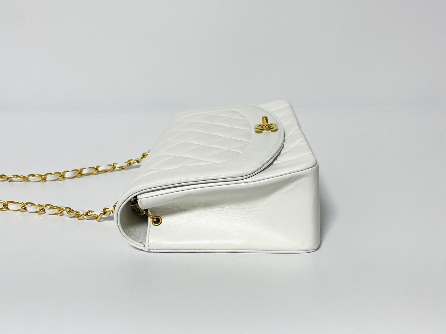 CHANEL Diana Lambskin Matelasse White Shoulder Bag with Seal