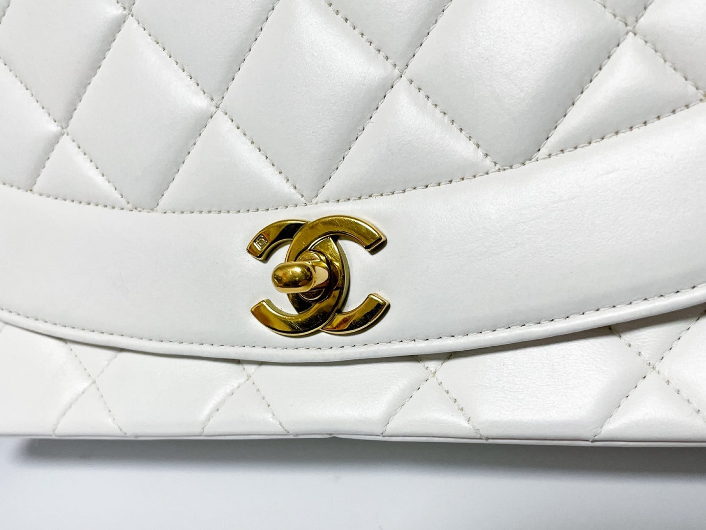 CHANEL Diana Lambskin Matelasse White Shoulder Bag with Seal