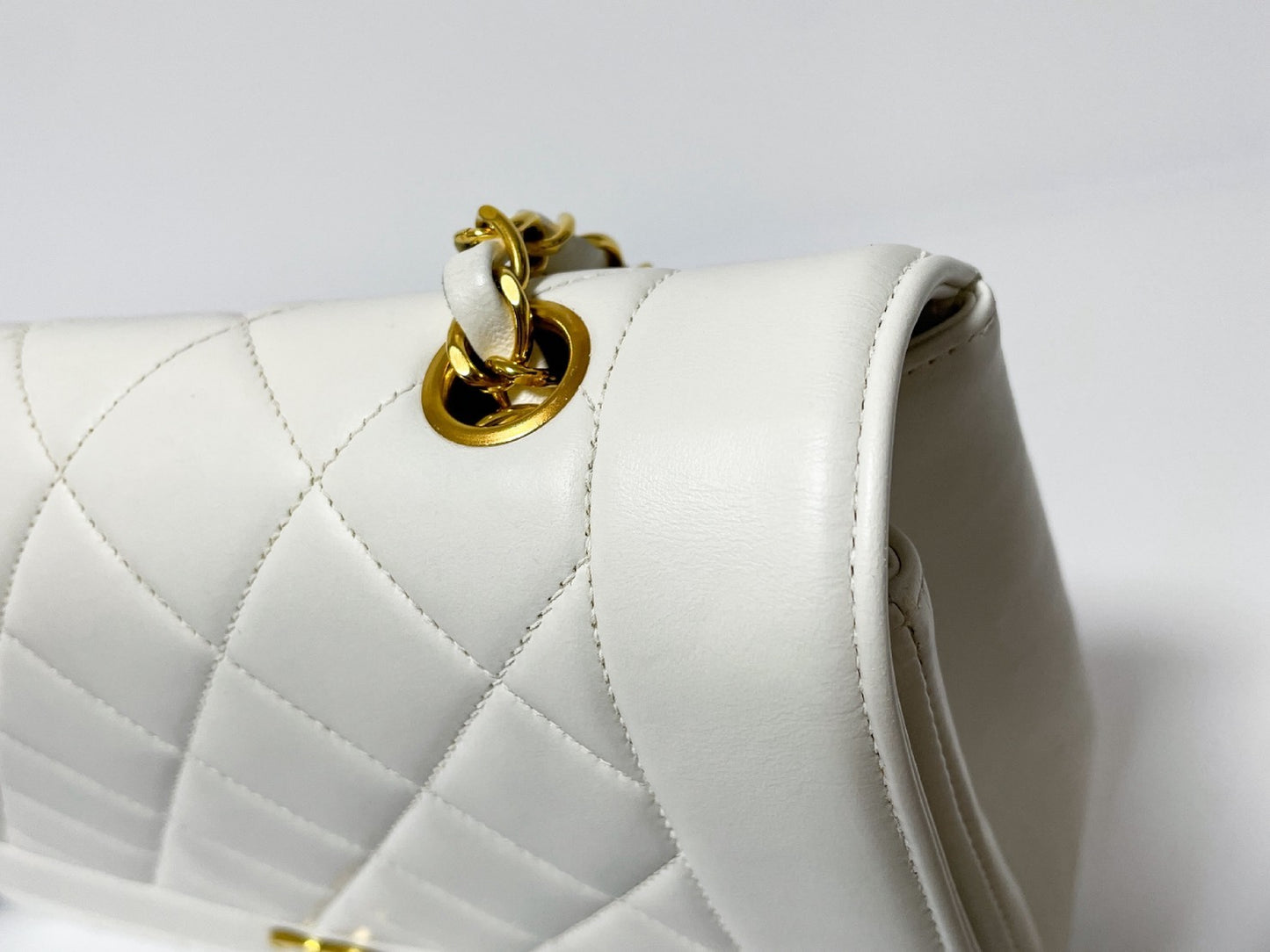 CHANEL Diana Lambskin Matelasse White Shoulder Bag with Seal