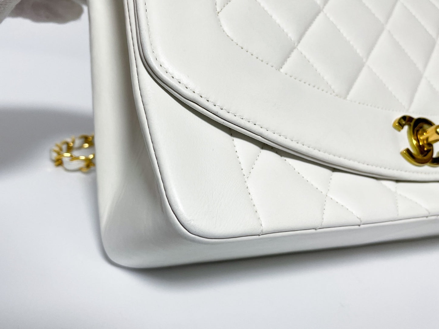 CHANEL Diana Lambskin Matelasse White Shoulder Bag with Seal