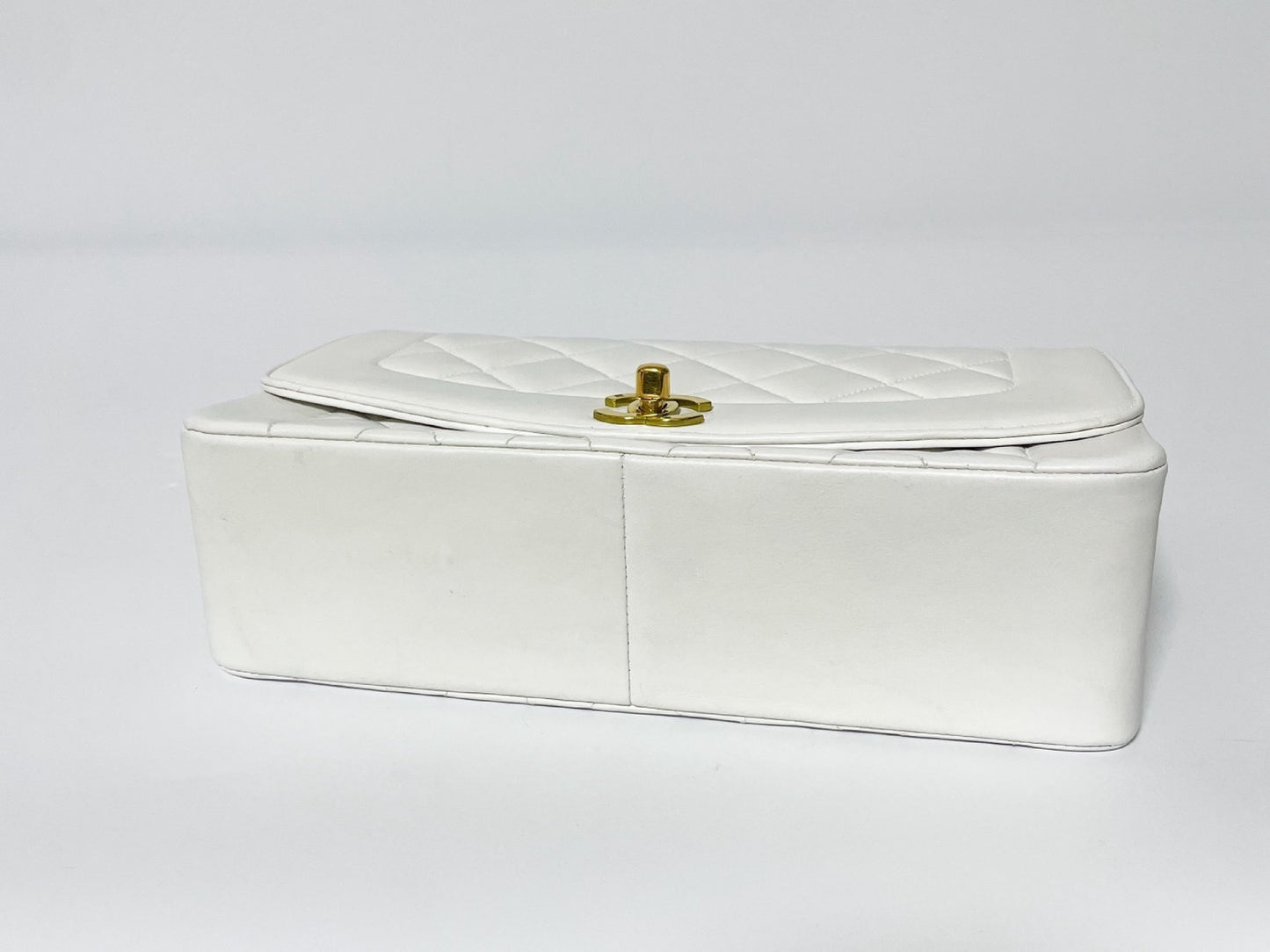 CHANEL Diana Lambskin Matelasse White Shoulder Bag with Seal