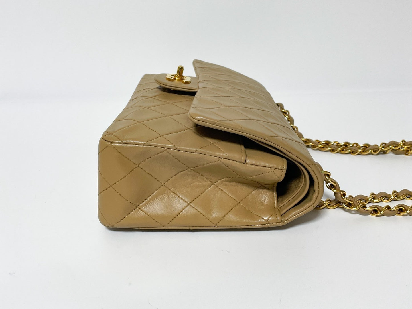 CHANEL Double Flap Matelasse Beige Lambskin Shoulder Bag with Seal
