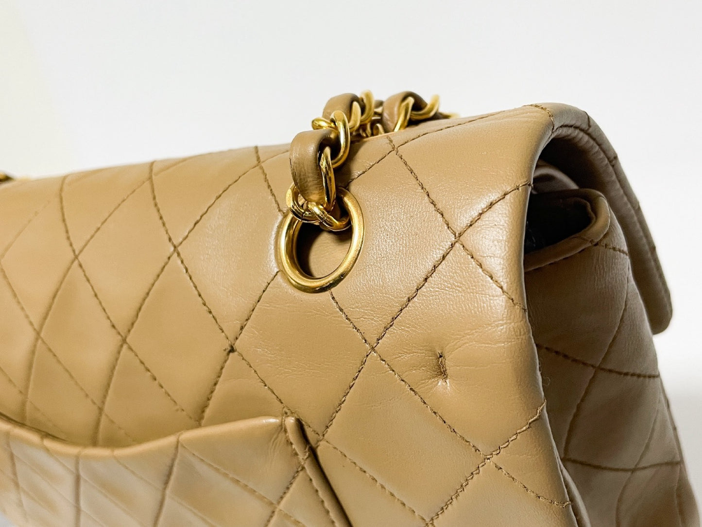 CHANEL Double Flap Matelasse Beige Lambskin Shoulder Bag with Seal