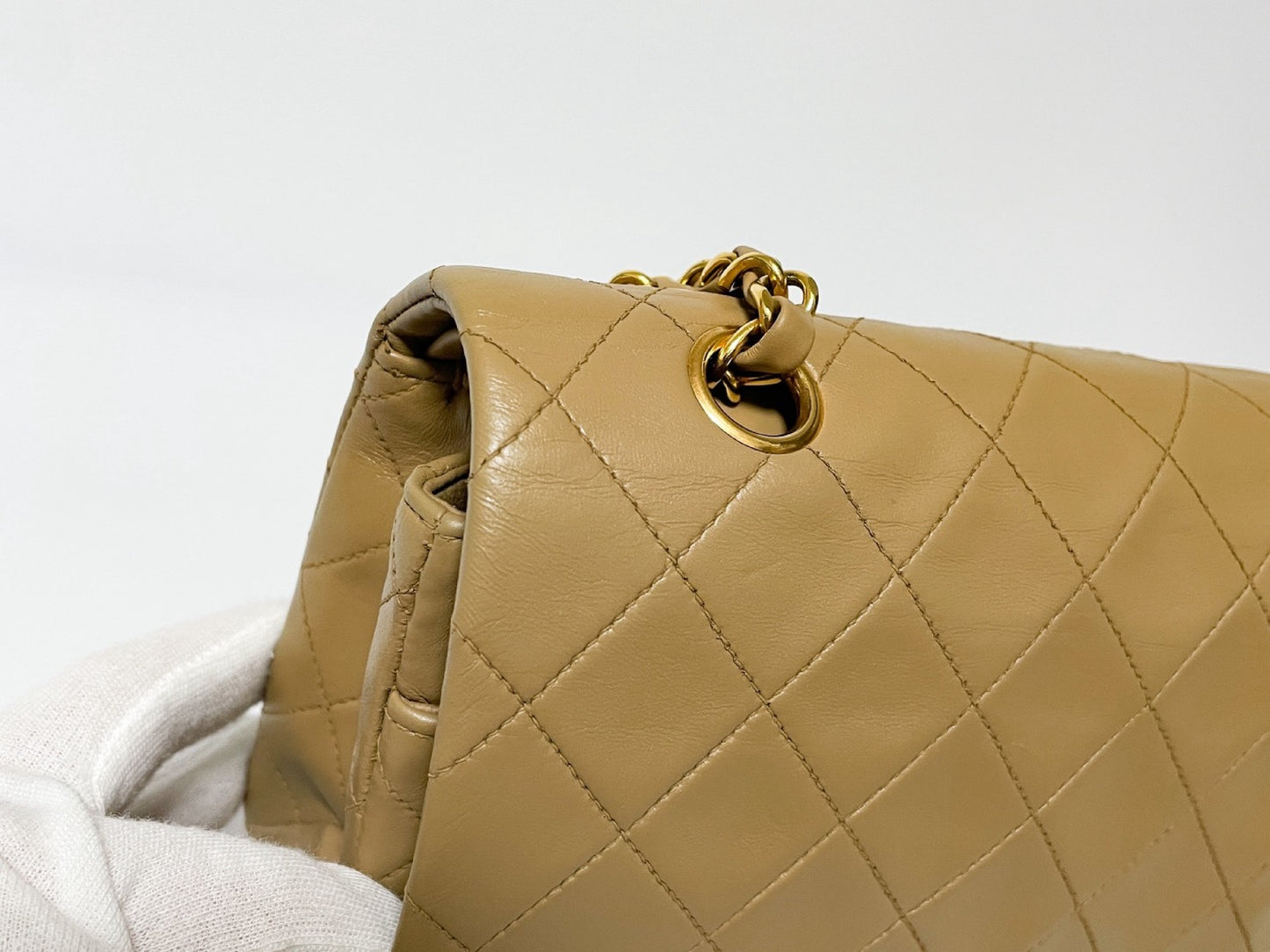 CHANEL Double Flap Matelasse Beige Lambskin Shoulder Bag with Seal