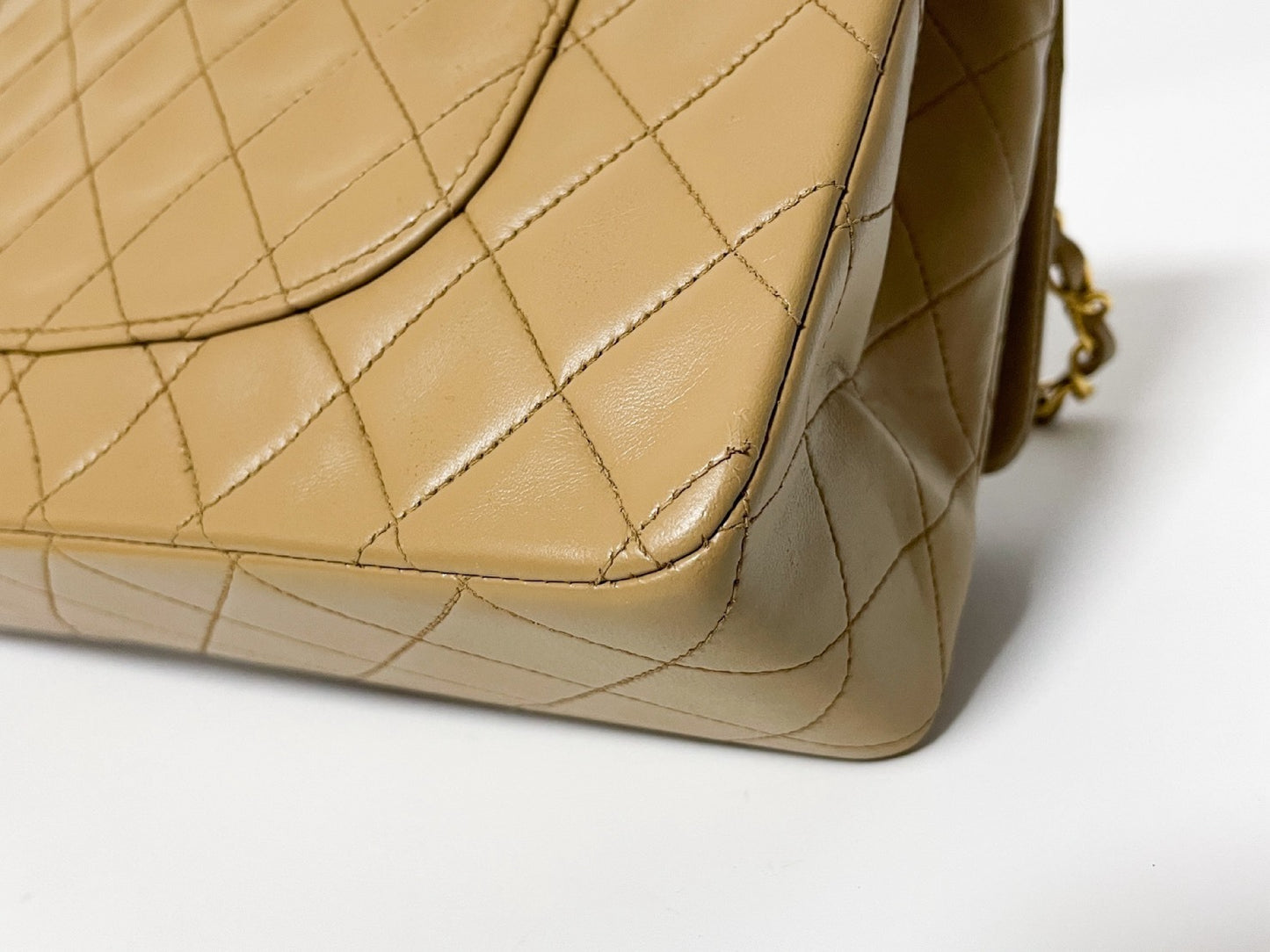 CHANEL Double Flap Matelasse Beige Lambskin Shoulder Bag with Seal