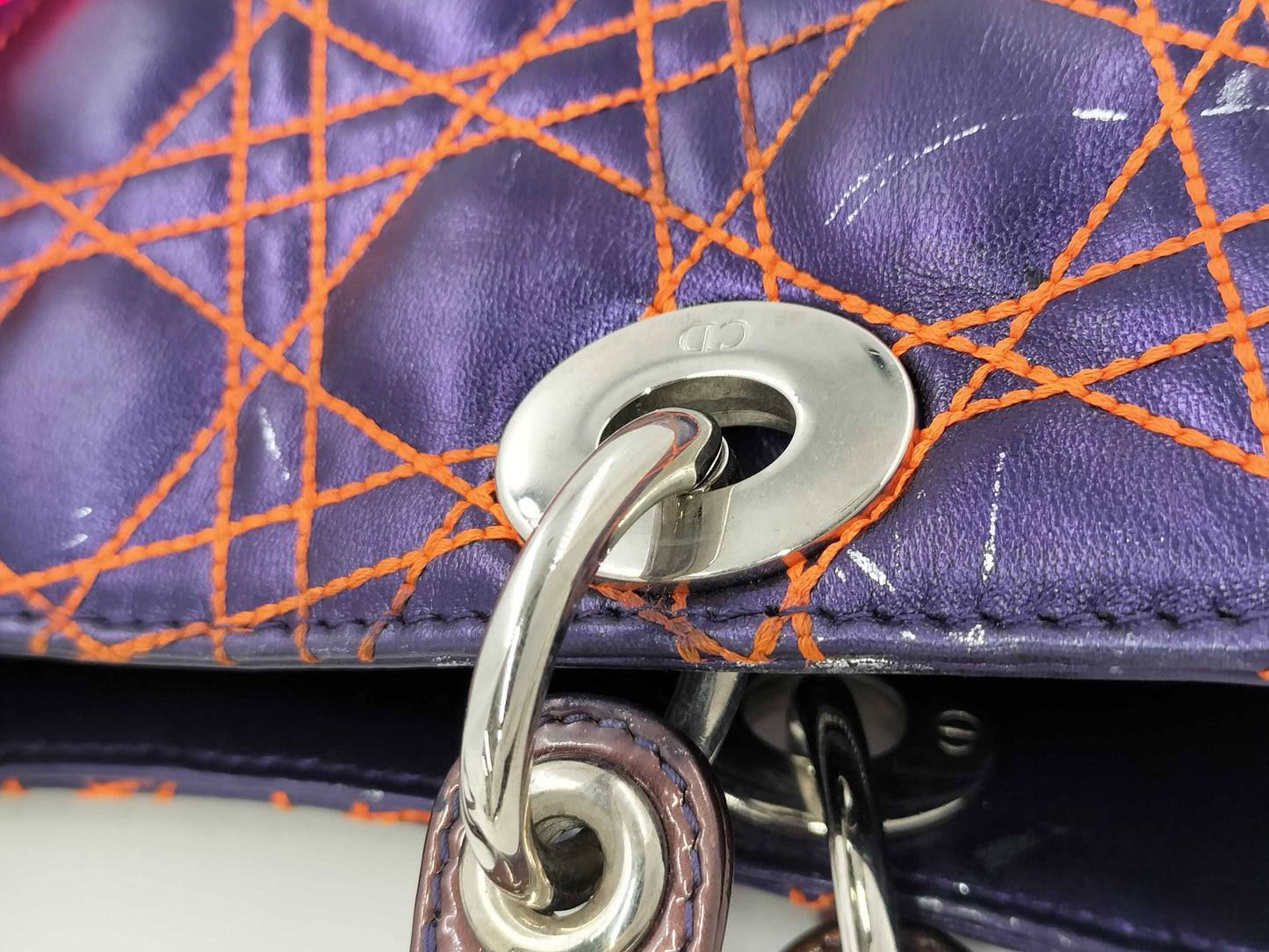 Dior Cannage Leather Lady Dior Handbag Purple Orange Handbag