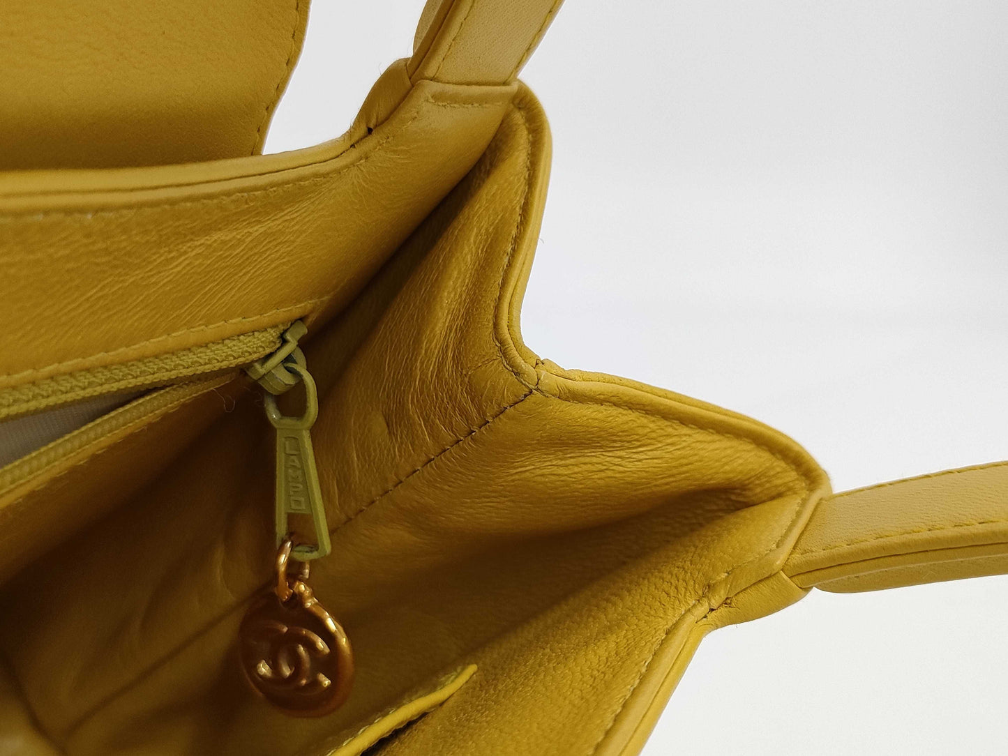CHANEL Top Handle Lambskin Handbag with Turn Lock, Yellow