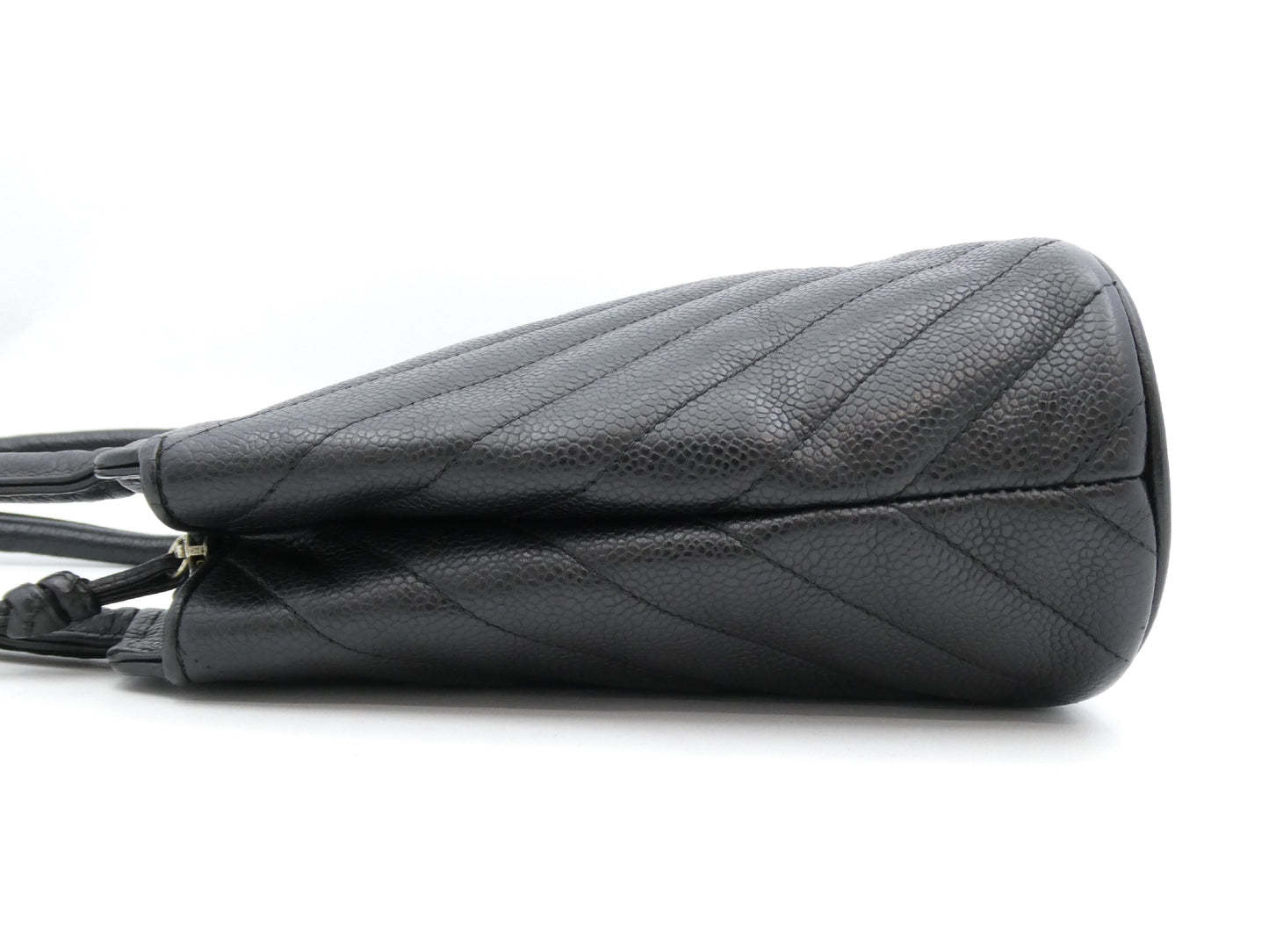 CHANEL V-Stitch Coco Mark Caviar Leather Fringe Tote Bag