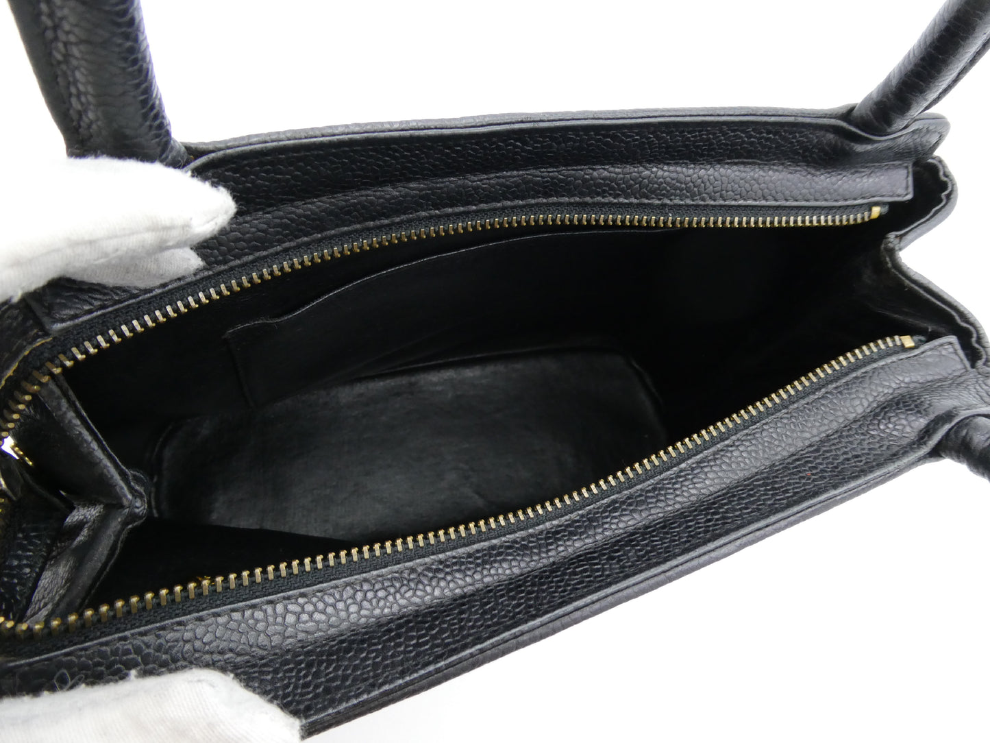 CHANEL V-Stitch Coco Mark Caviar Leather Fringe Tote Bag