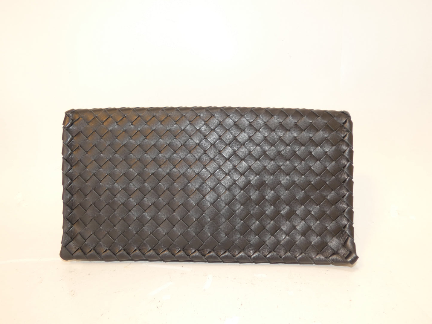 BOTTEGA VENETA Turnlock Intrecciato Black Leather Clutch Bag