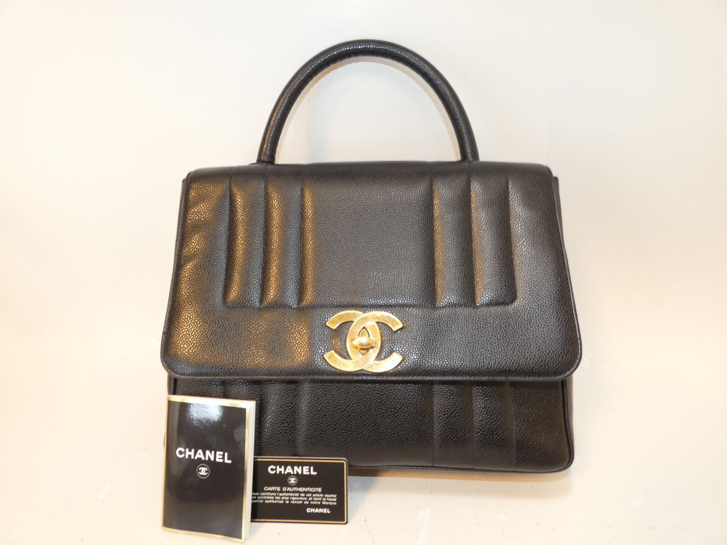 CHANEL Mademoiselle Caviar Skin Turnlock Coco Black Top Handle Handbag