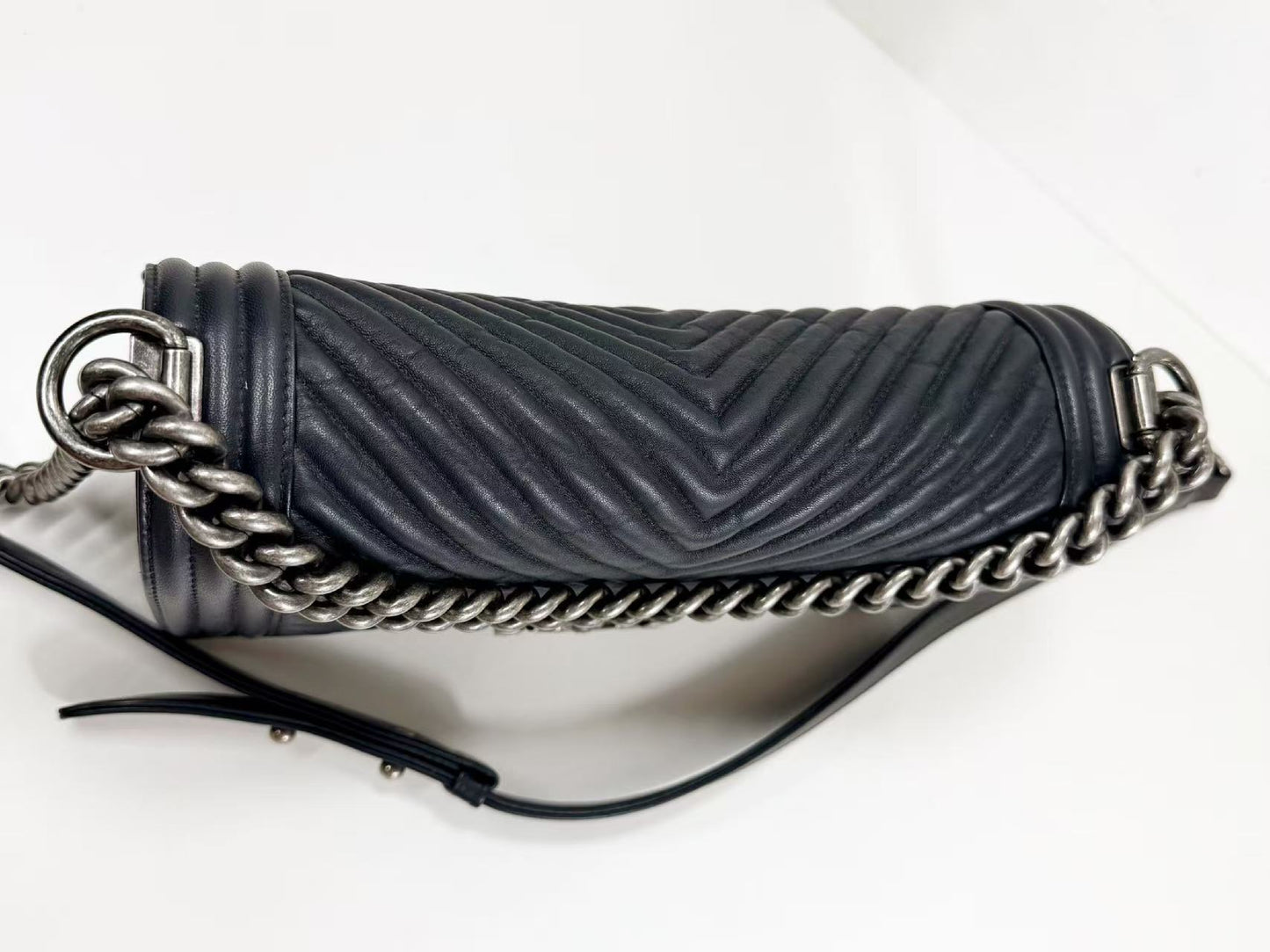CHANEL Boy Chevron Wrinkled Shoulder Bag, W25cm, Approx. 20s, Vintage S Hardware, Dark Color, with Seal, 20772622