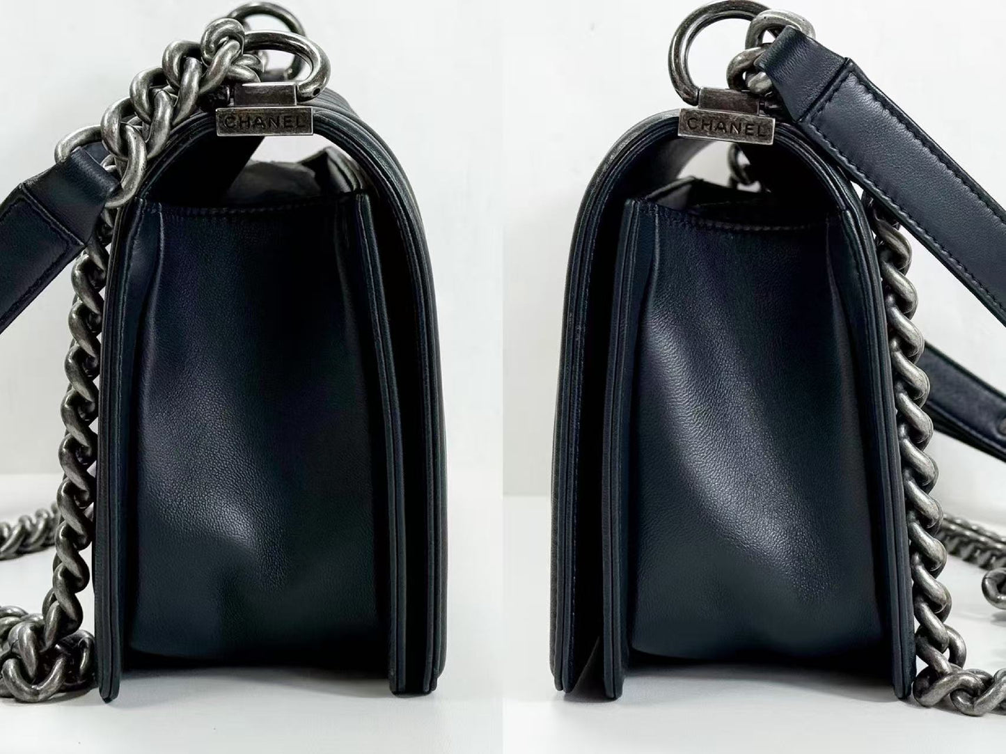 CHANEL Boy Chevron Wrinkled Shoulder Bag, W25cm, Approx. 20s, Vintage S Hardware, Dark Color, with Seal, 20772622