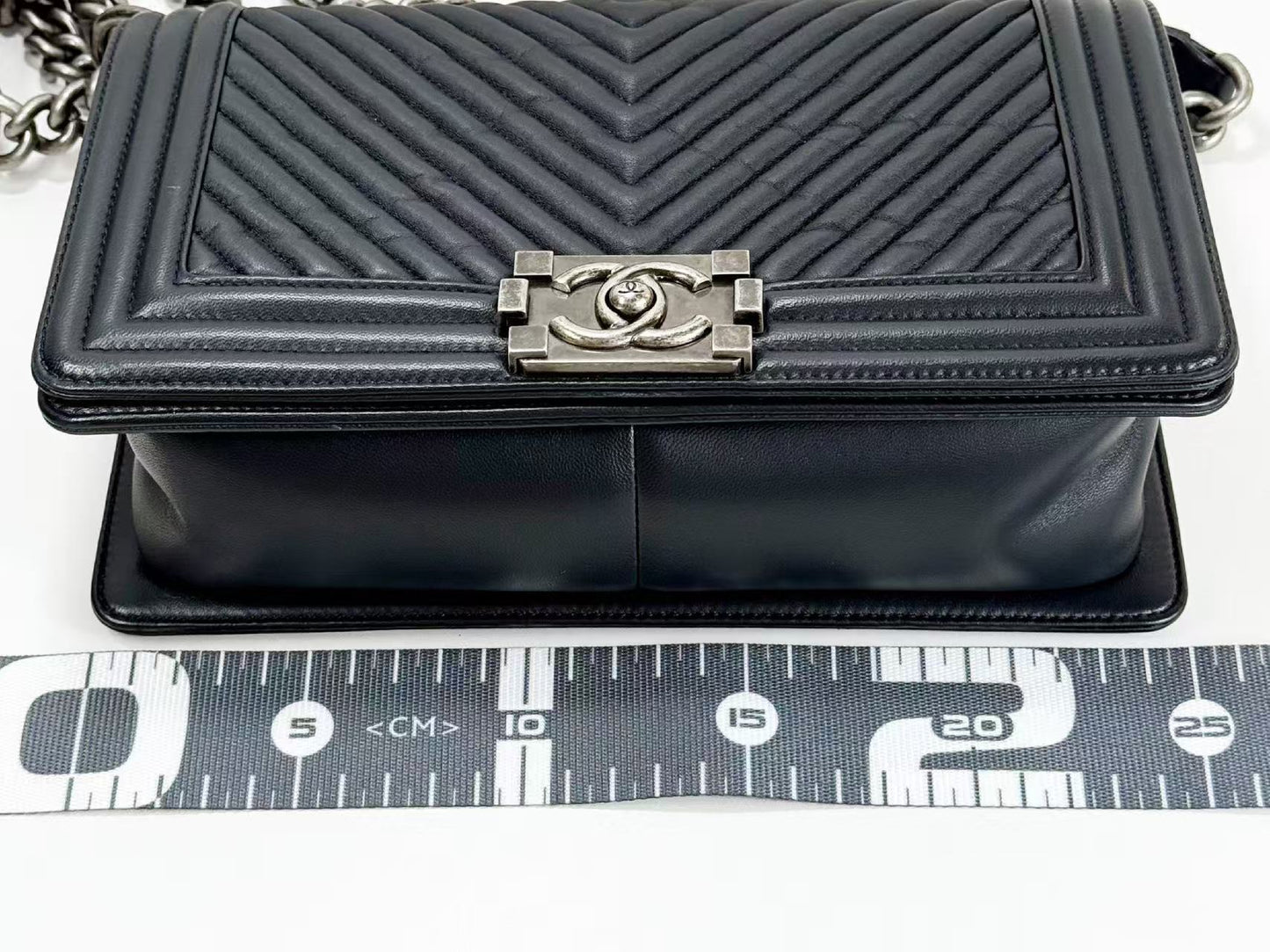 CHANEL Boy Chevron Wrinkled Shoulder Bag, W25cm, Approx. 20s, Vintage S Hardware, Dark Color, with Seal, 20772622