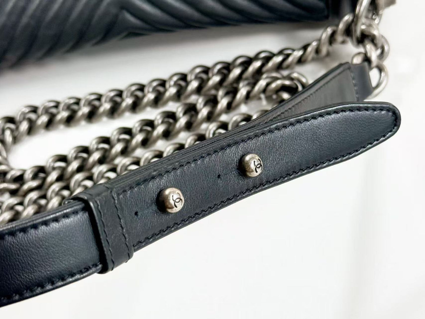 CHANEL Boy Chevron Wrinkled Shoulder Bag, W25cm, Approx. 20s, Vintage S Hardware, Dark Color, with Seal, 20772622