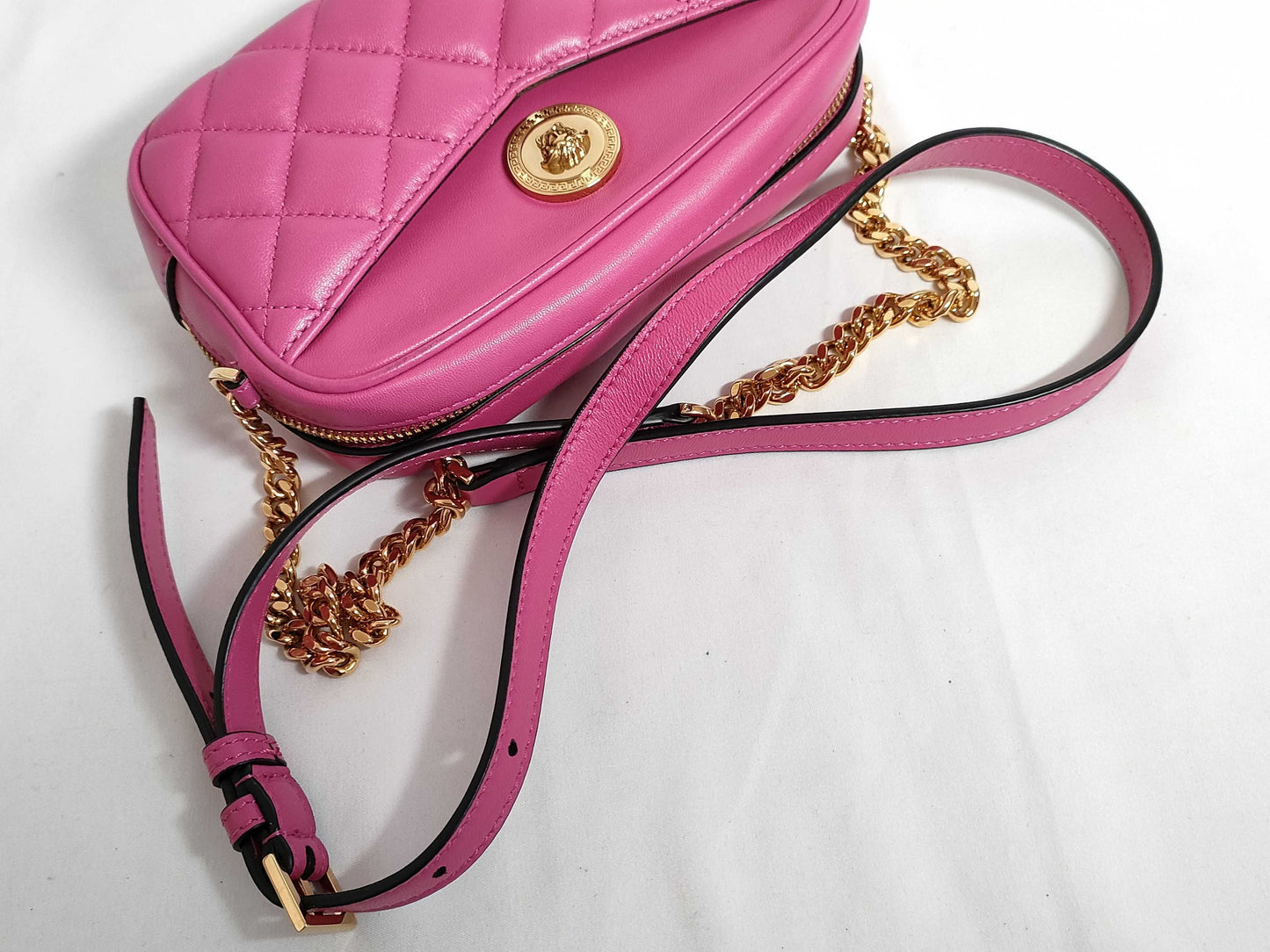 VERSACE Medusa Leather Shoulder Bag in Red