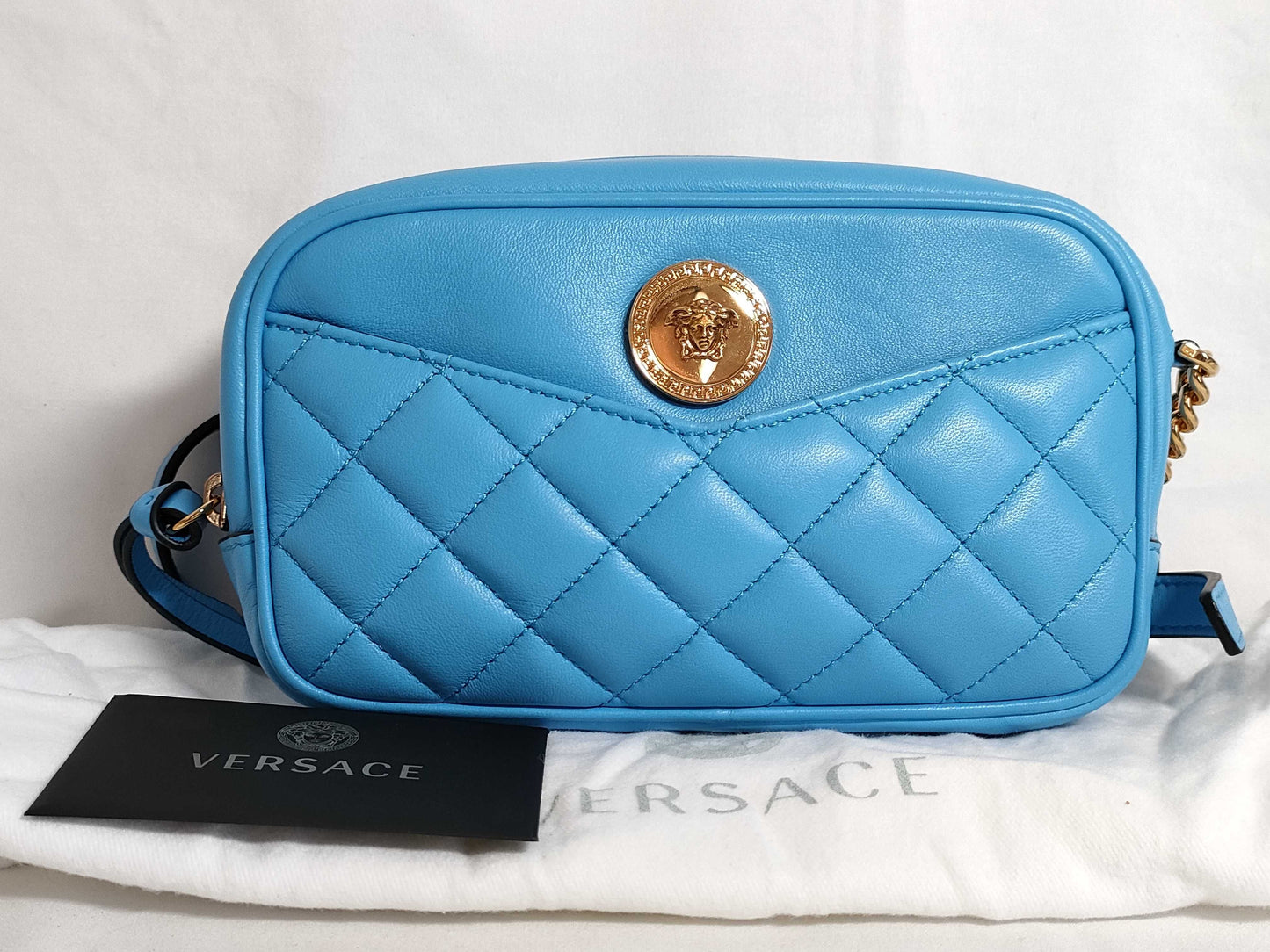 VERSACE Medusa Leather Shoulder Bag, Blue