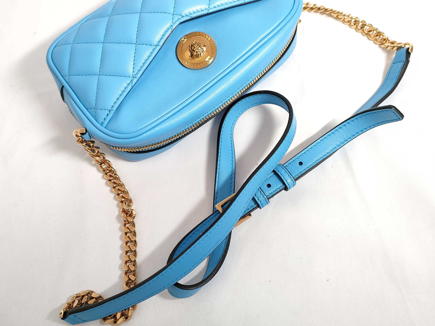 VERSACE Medusa Leather Shoulder Bag, Blue