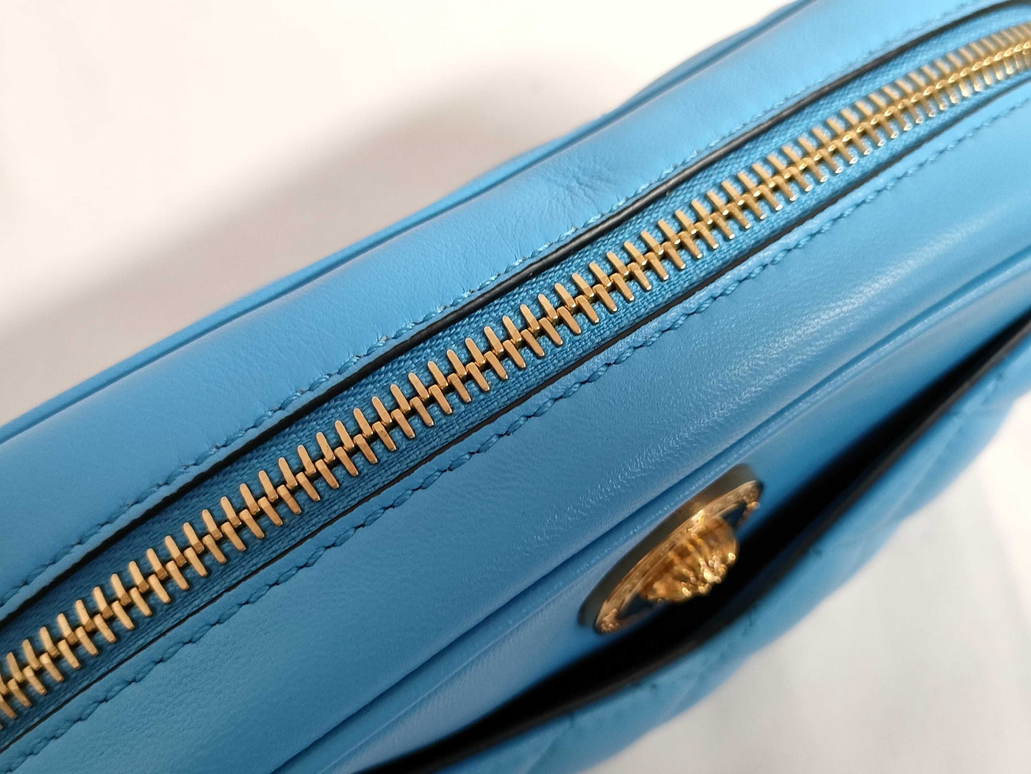 VERSACE Medusa Leather Shoulder Bag, Blue