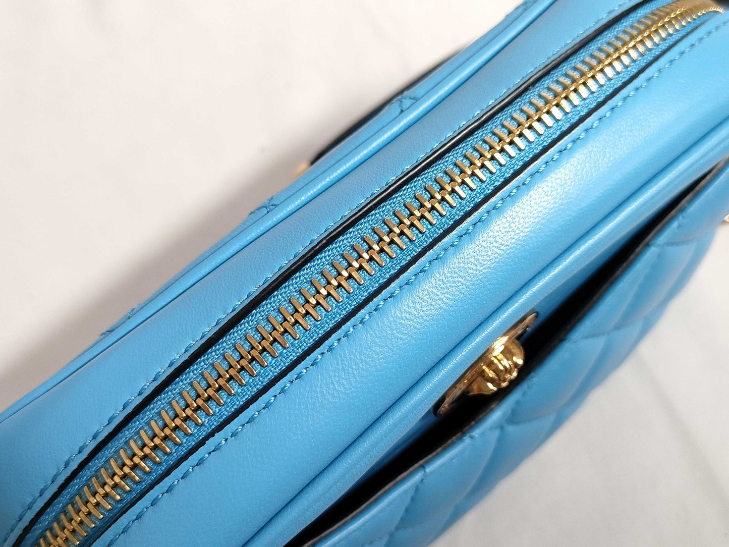 VERSACE Medusa Leather Shoulder Bag, Blue