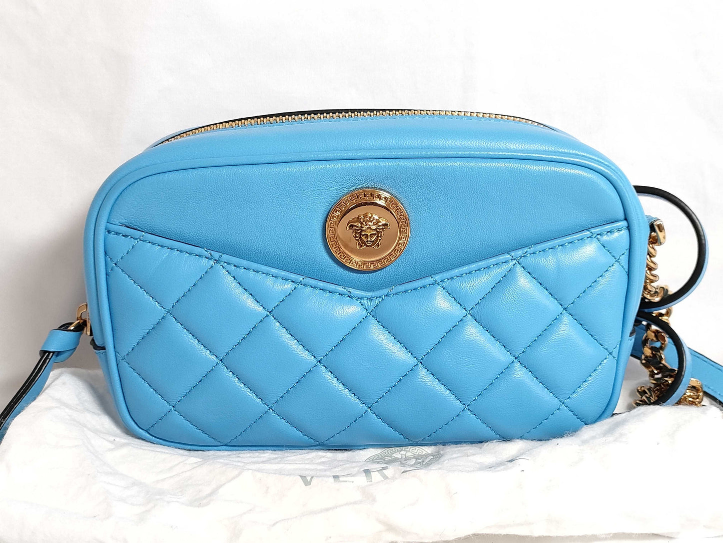 VERSACE Medusa Leather Shoulder Bag, Blue