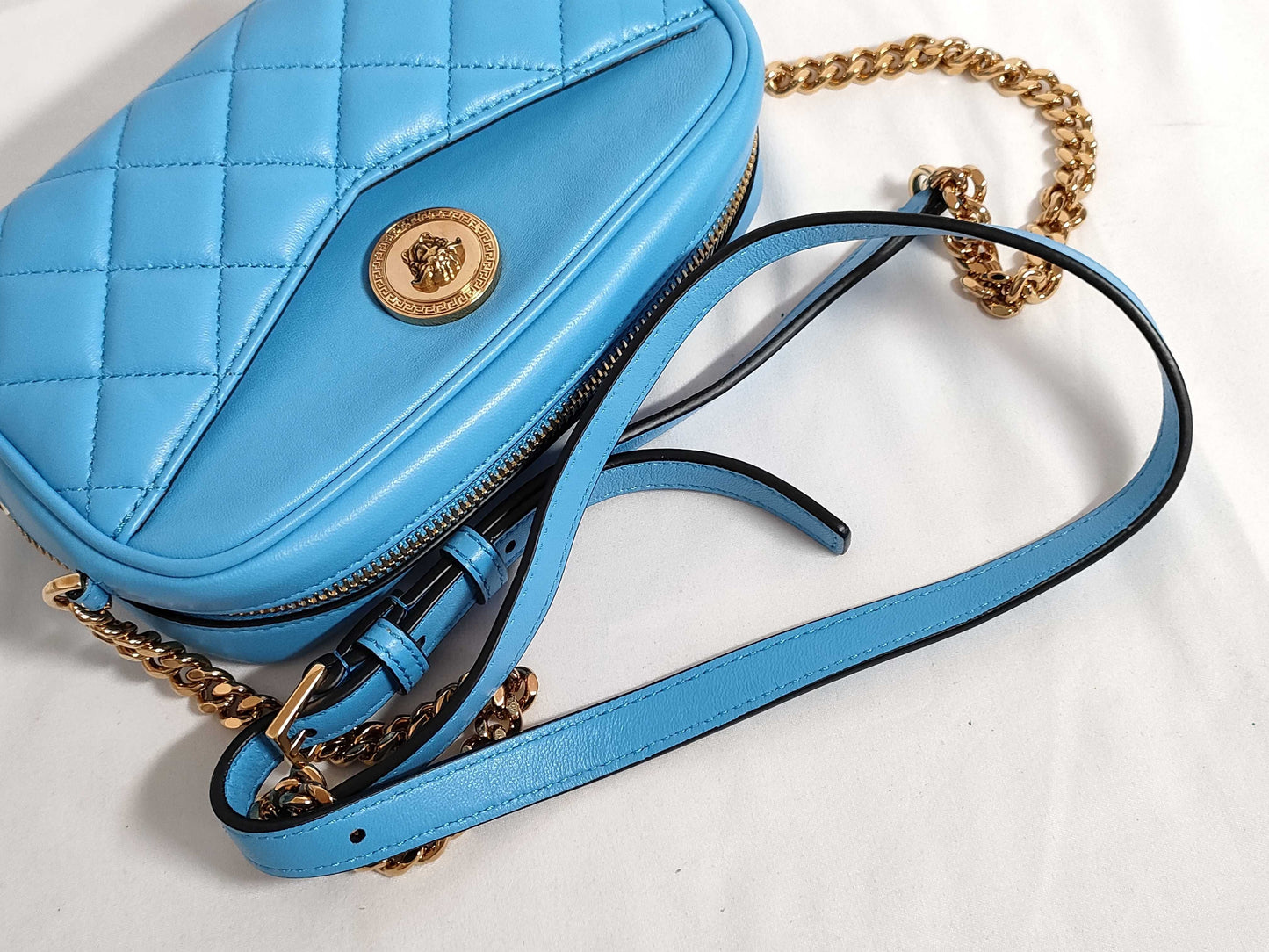 VERSACE Medusa Leather Shoulder Bag, Blue